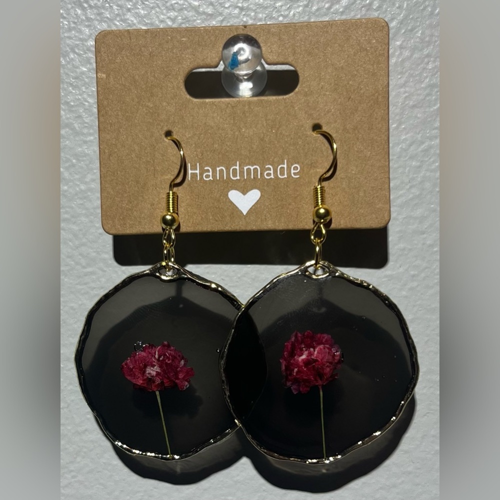 Handmade Black and Gold Floral Earrings